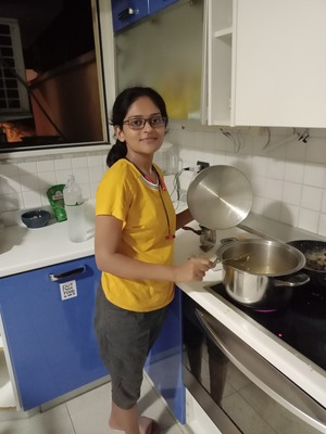 cooking in kitchen